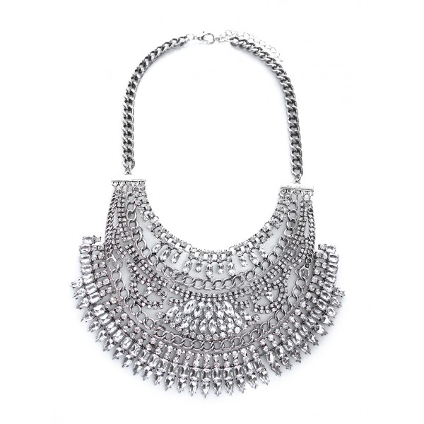 Amazon Silver Crystal Tiered Chain Bib Necklace